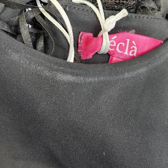 Ecla Women's Black Fringe Midi Dress W/Sequins Size 42 - Picture 8 of 8